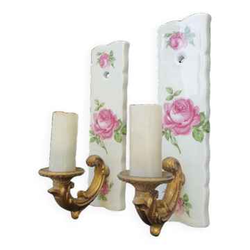 Pair of vintage Limoges ceramic wall sconces