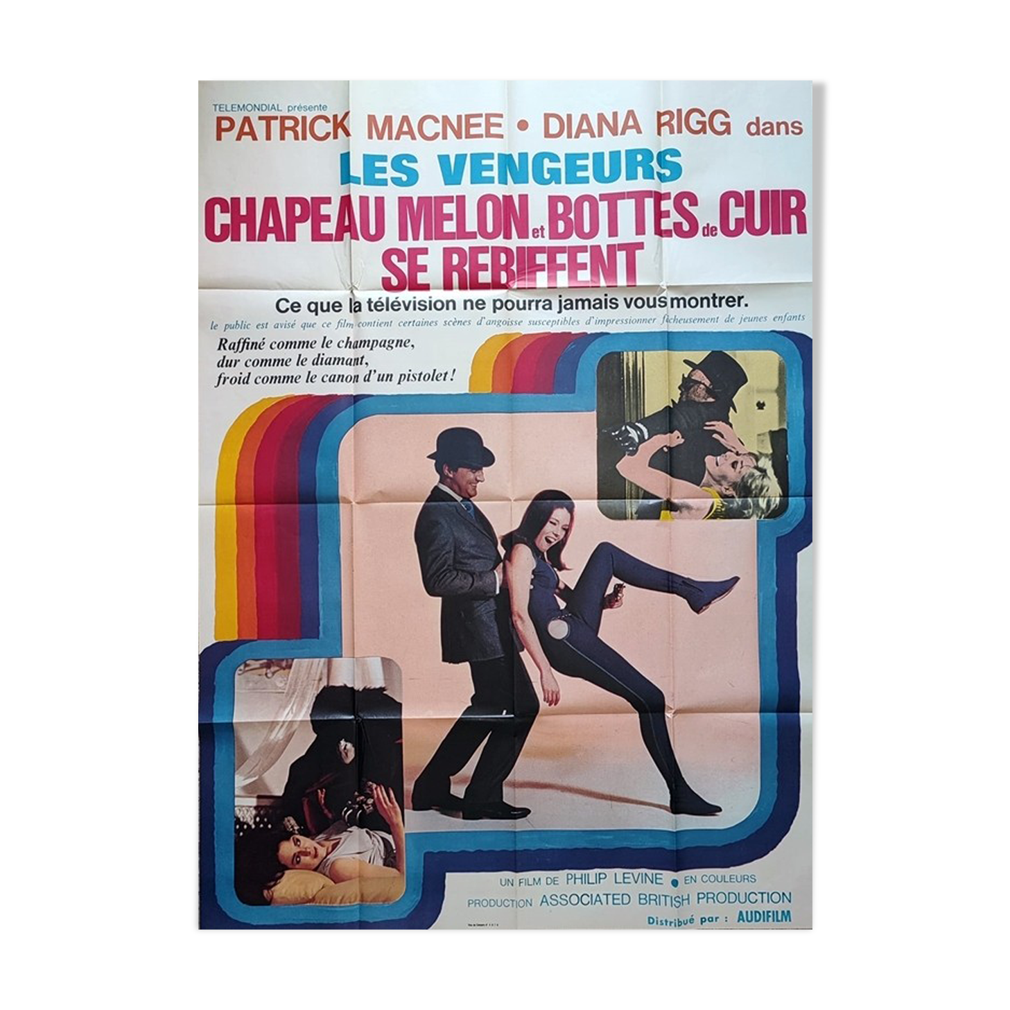 Affiche originale 1967 chapeau melon et bottes de cuir se rebiffent patrick macnee diana rigg