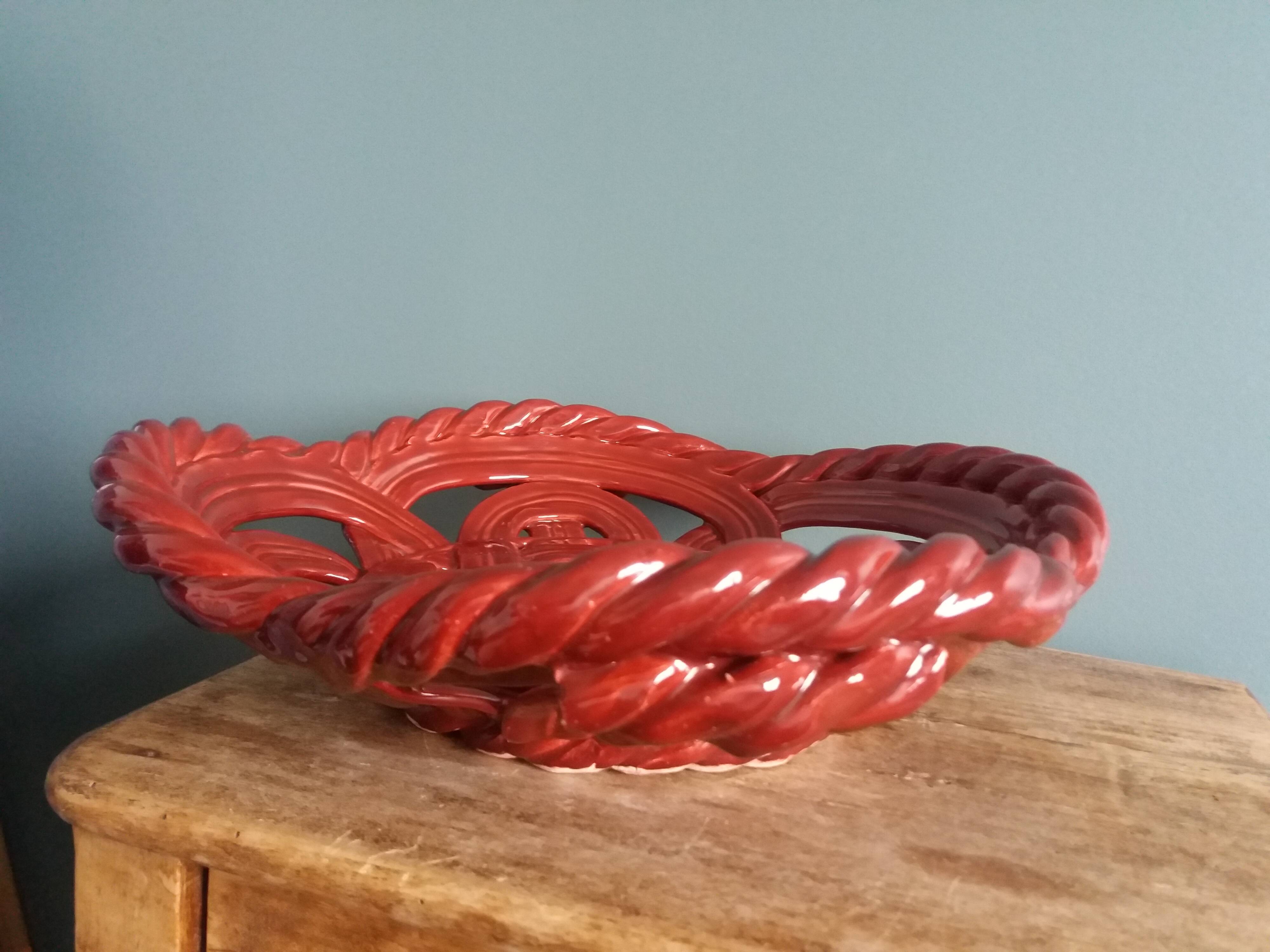 Fruit bowl, woven ceramic basket, Vallauris