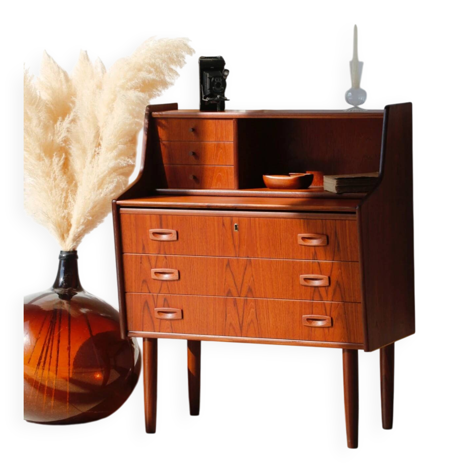Danish vintage teak secretary | Restored Scandinavian desk