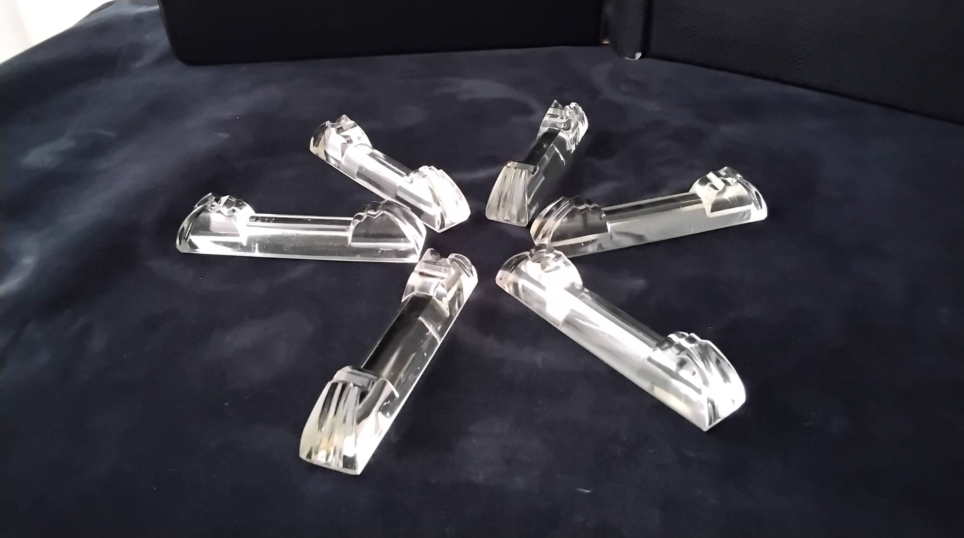 6 old and large crystal knife holders in Art Deco style