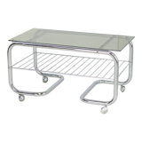 "Space age" coffee table, tubular steel, smoked glass, France, 1970s