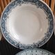 6 old mismatched deep plates Terre de Fer, glass and blue colors