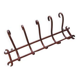 Bistro coat rack with 5 curved wood hooks