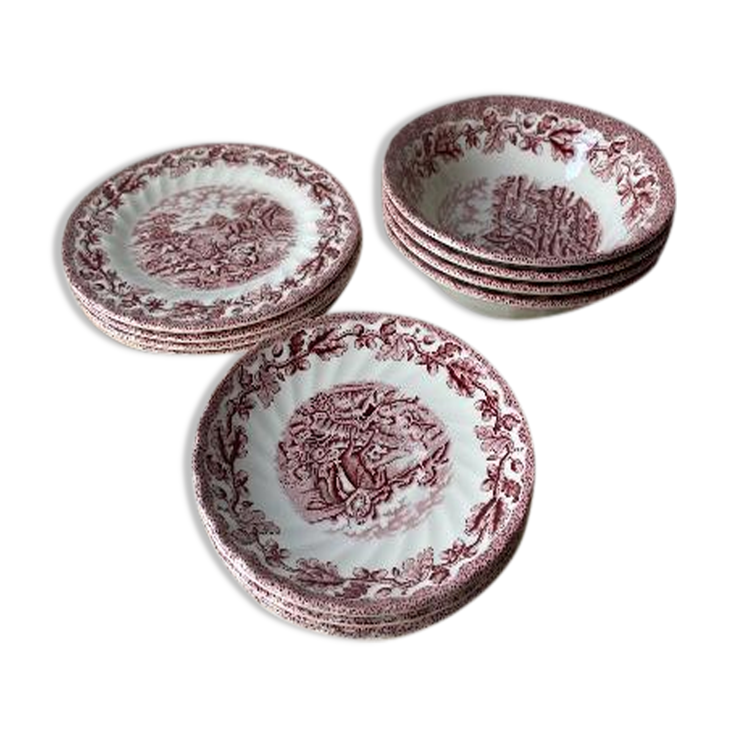 Set plates, cups and cups white and pink, english dishes