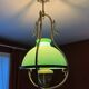 Lustre Suspension Art Nouveau - Green Opaline and Brass - Belle Époque Style
