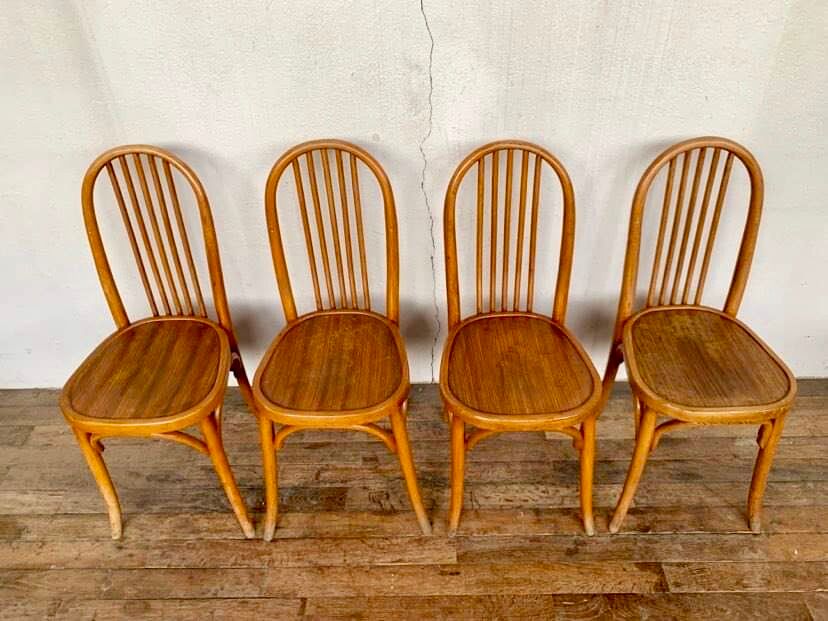 Series of 4 bistro chairs in curved wood fischel n° 196