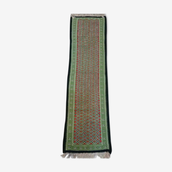 Green Berber kilim woollen carpet 55x205cm