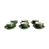 Suite of six green cups with saucers bistro /vintage style 60-70
