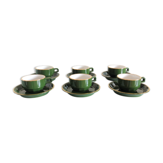 Suite of six green cups with saucers bistro /vintage style 60-70