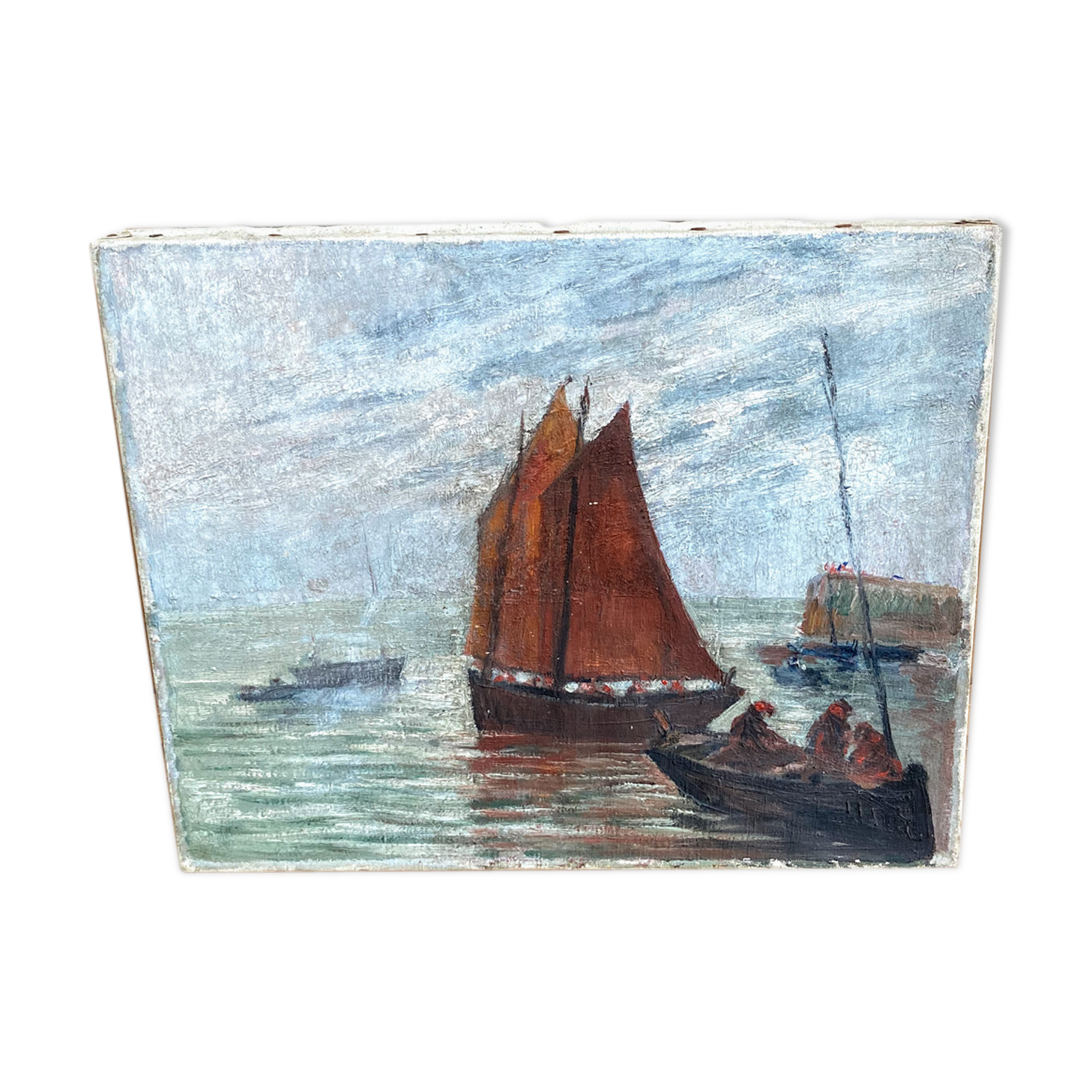 Marine table boat sea oil on canvas