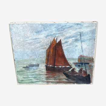 Tableau Marine bateau mer huile sur toile