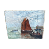 Marine table boat sea oil on canvas