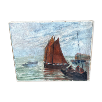 Tableau Marine bateau mer huile sur toile