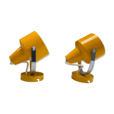 Pair of adjustable vintage wall lamps in yellow and chrome metal. Year 60