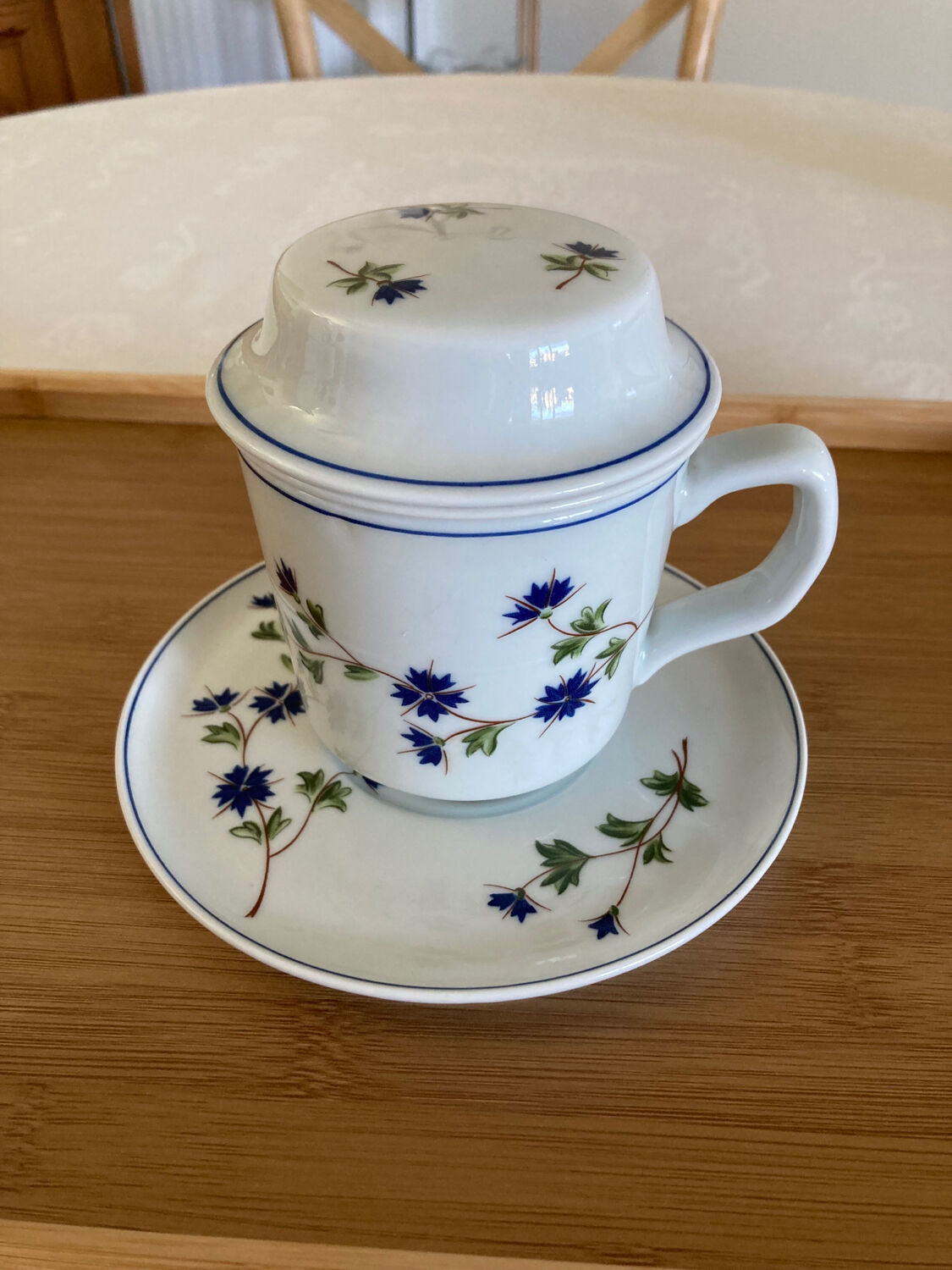 Tasse Bleuets tisanière / théïère Pillivuyt complète décor Barbeau