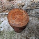 Vintage brutalist carved plant stand stool