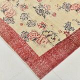 7x9 Yellow & Burgundy Floral Turkish Vintage Rug, 216x281Cm