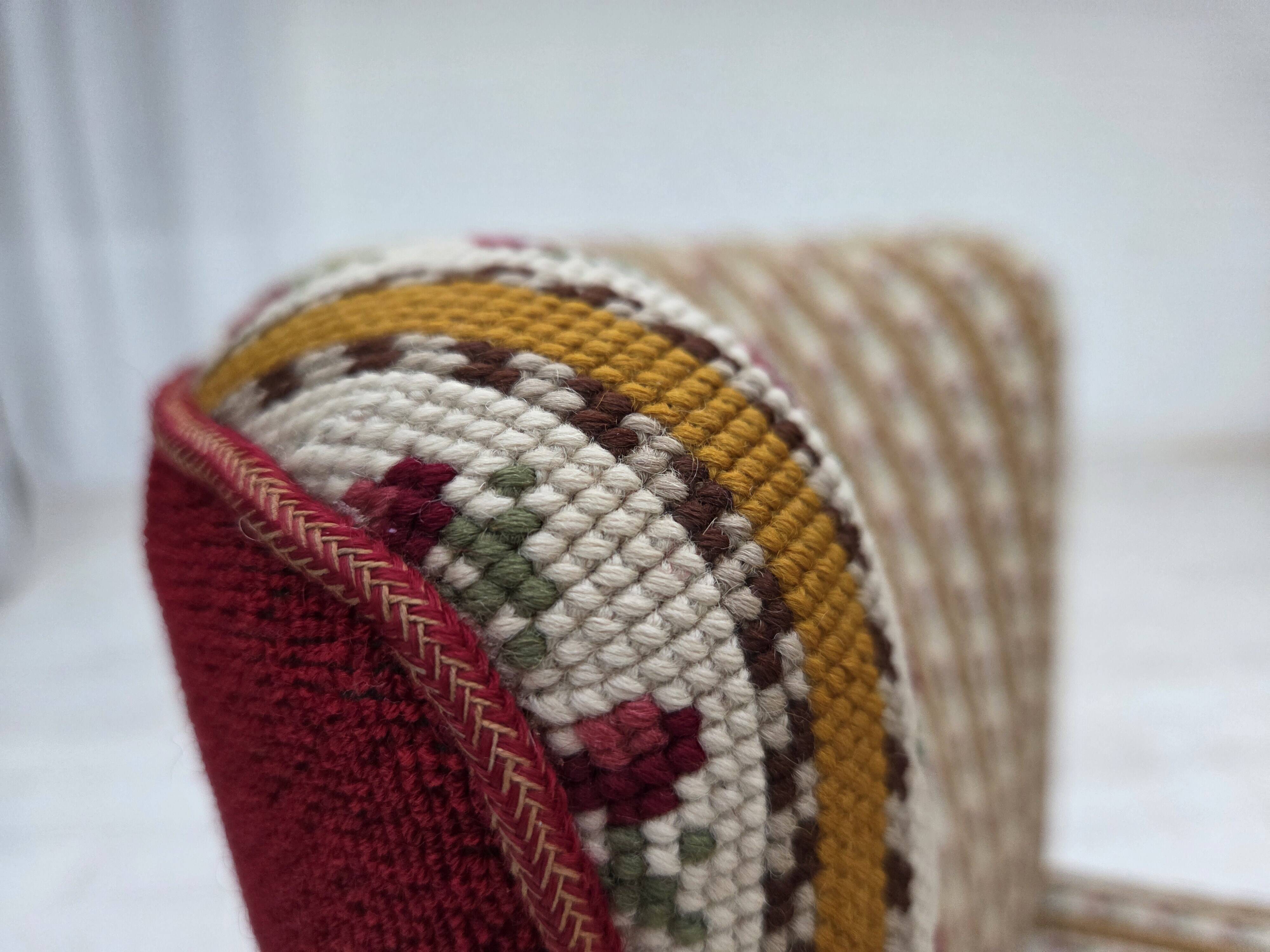 1960s, set of 2 Danish easy chairs, traditional Danish woven wool fabric.