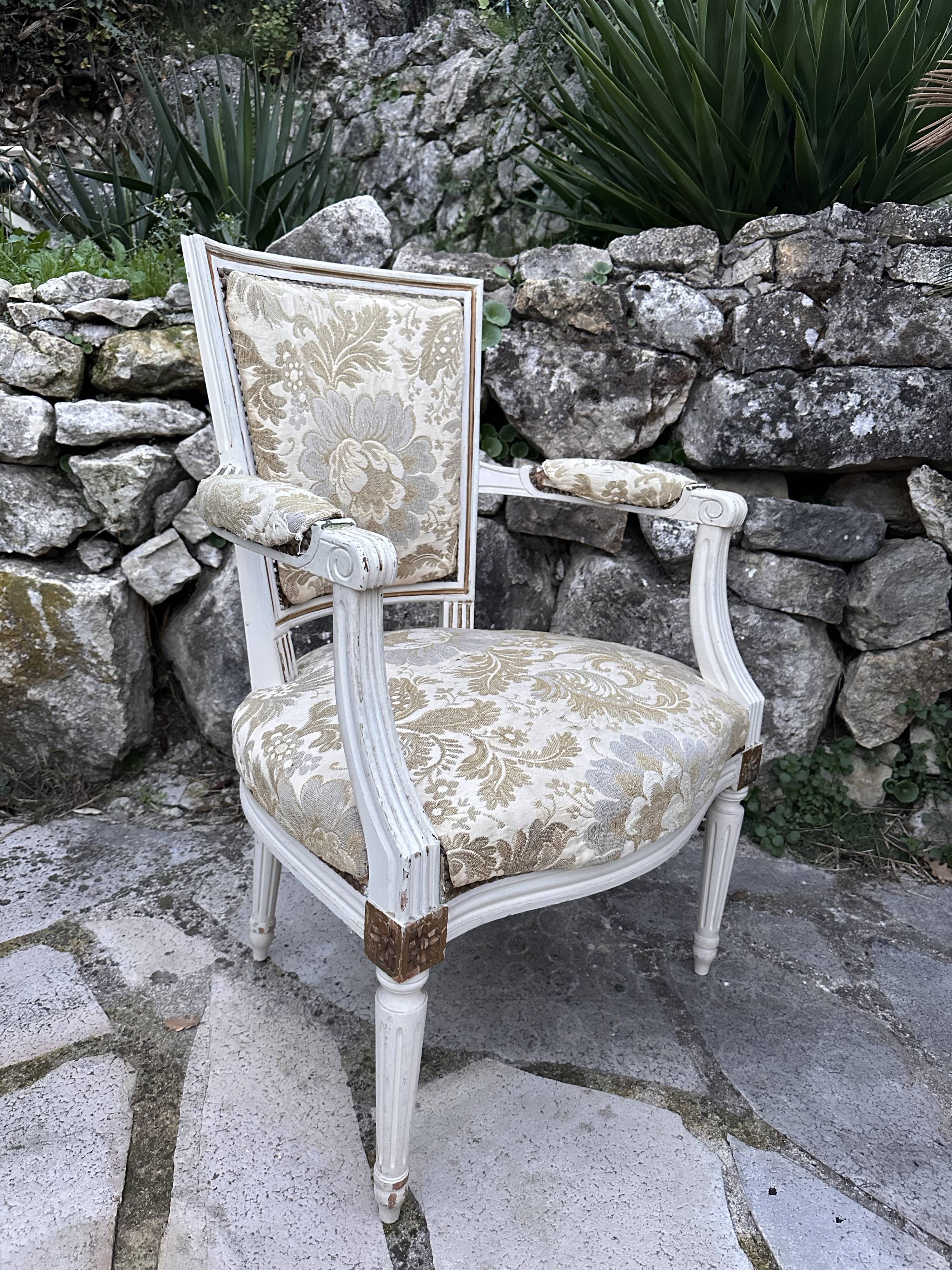 Louis XVI style armchair lacquered white