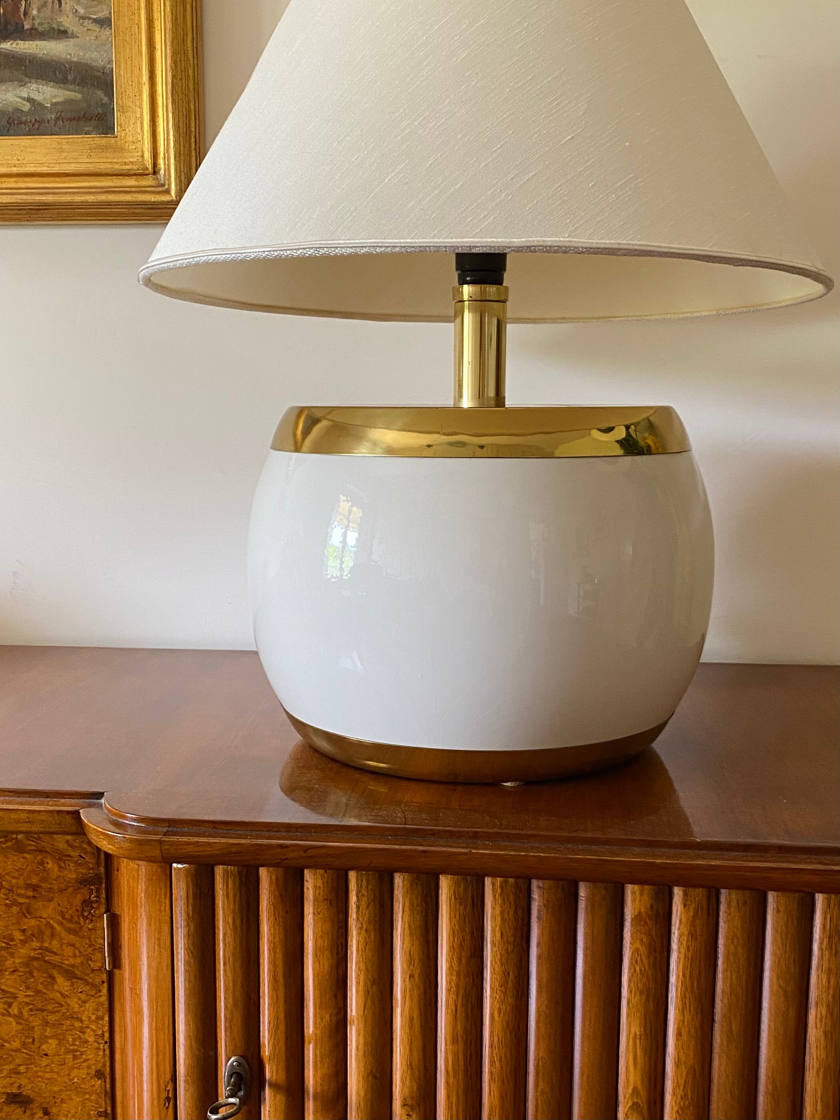 Monumental white ceramic and brass lamp base, italy 1970s