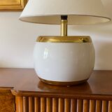 Monumental white ceramic and brass lamp base, italy 1970s