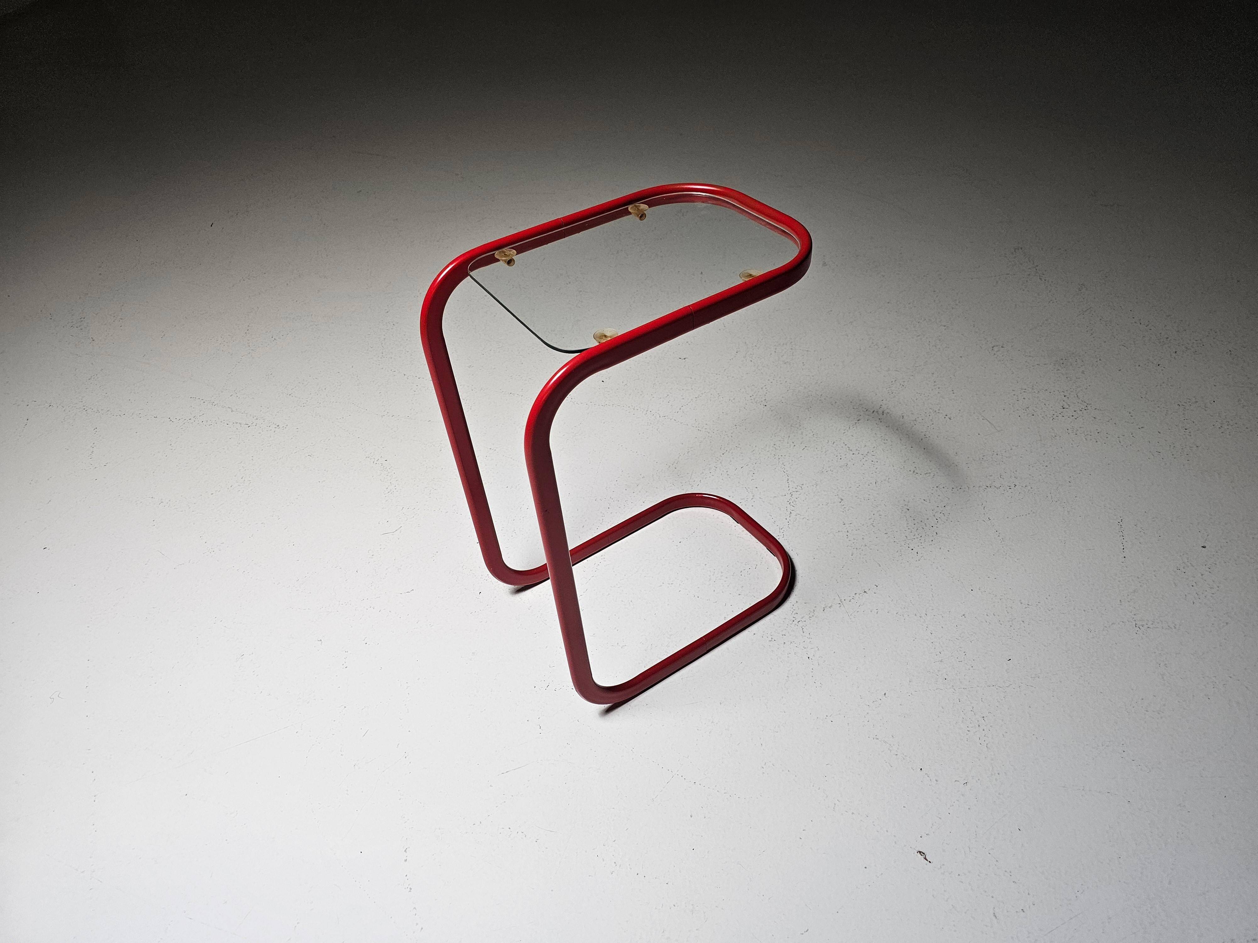 C.I.C. postmodern from the 1980s in red lacquered metal and glass