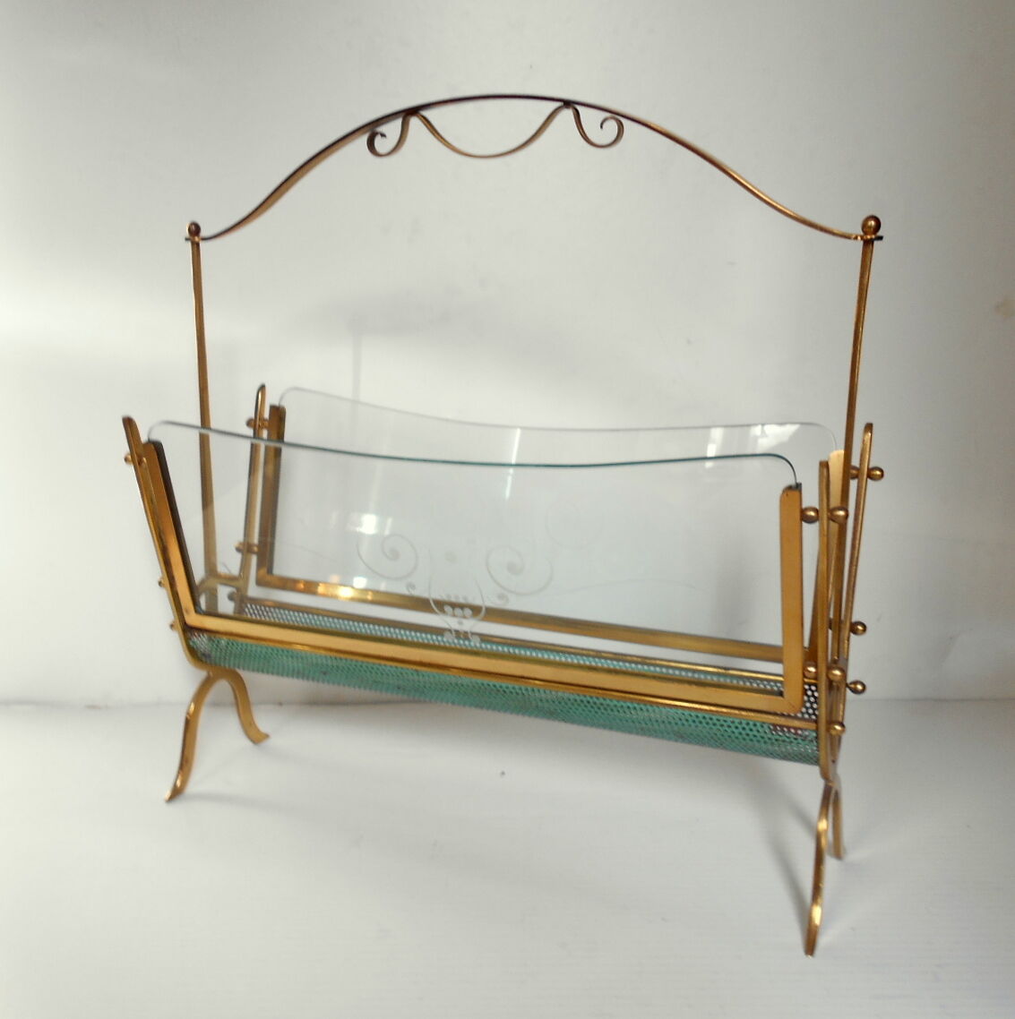 Magazine rack brass and glass 1940