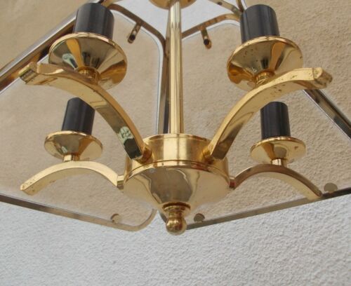Vintage chandelier 70/80 gilded and smoked glass
