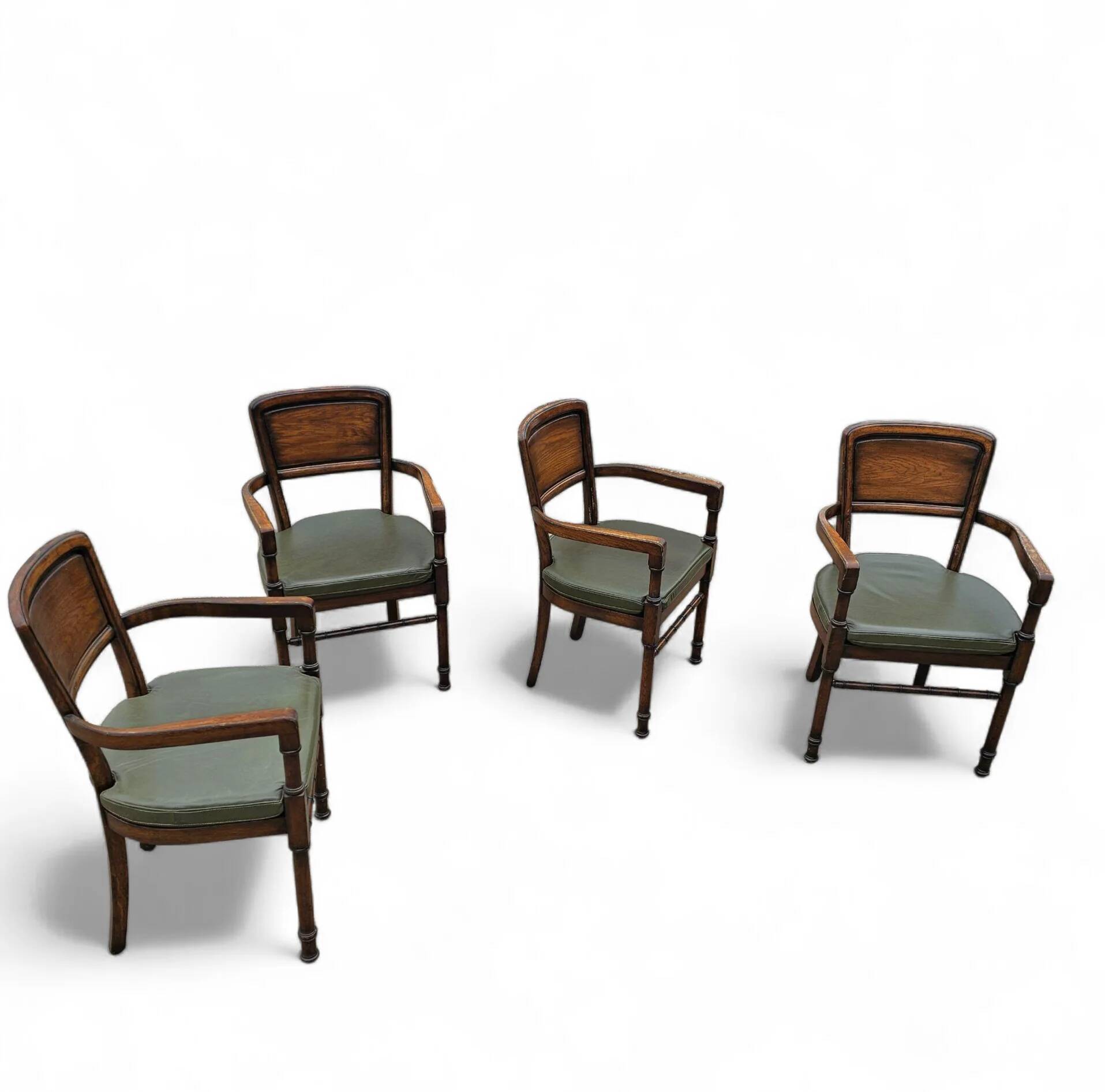 4 x RAC Royal English dining chairs / green leather cushions