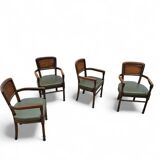 4 x RAC Royal English dining chairs / green leather cushions