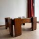 Square coffee table in solid wood and smoked glass – 70s