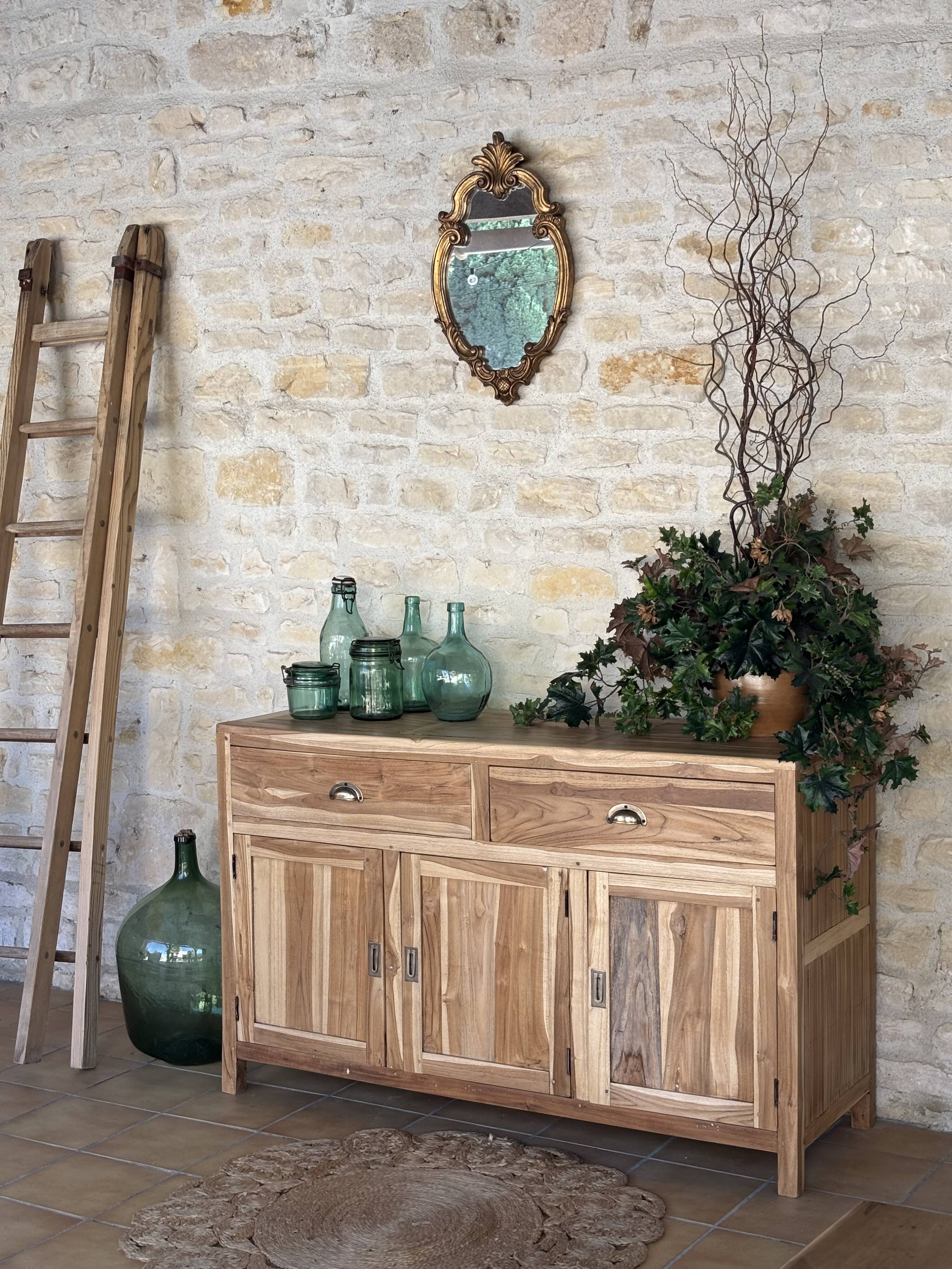 Buffet bas en bois exotique restauré
