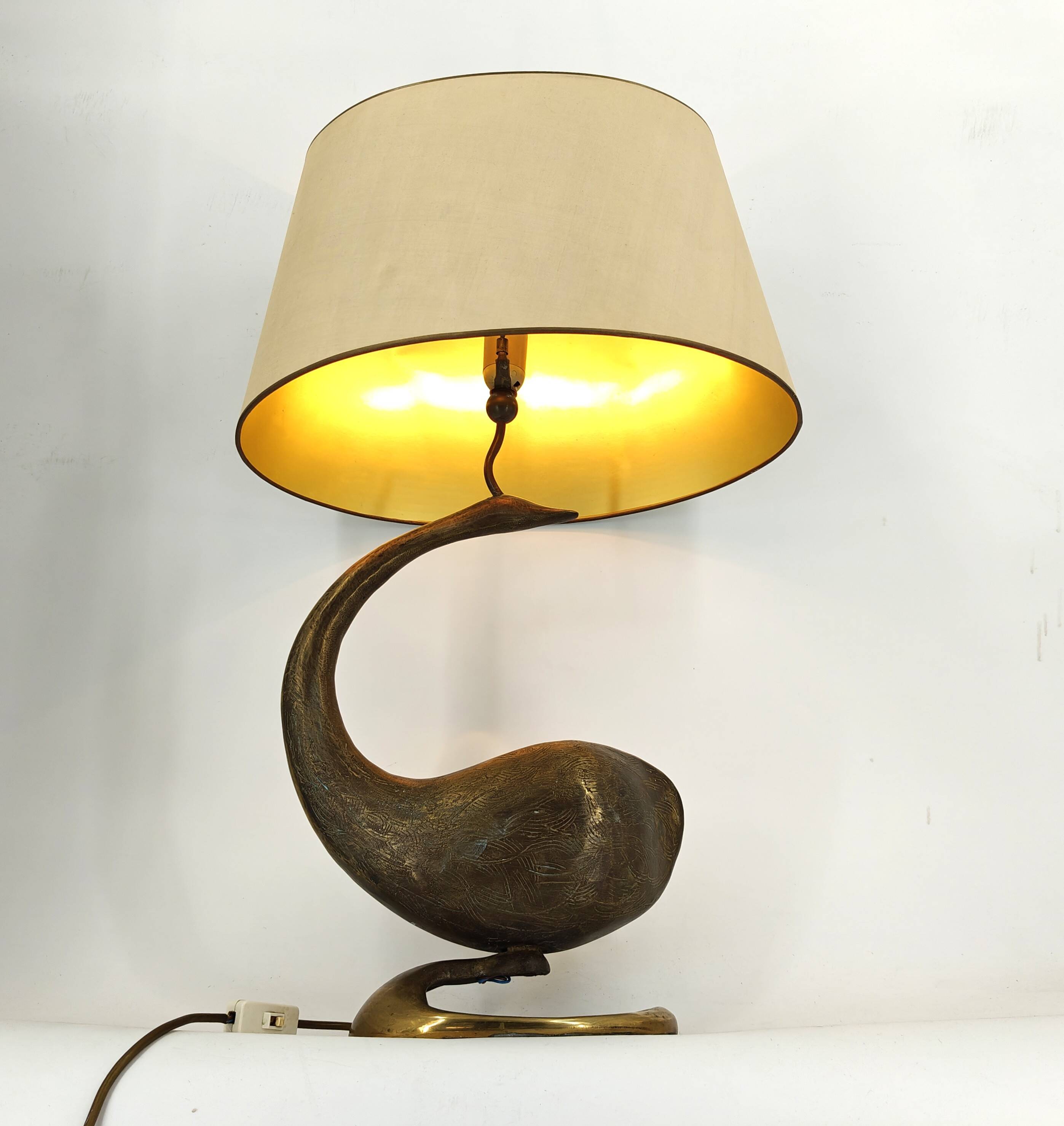 Large brass swan table lamp, 1960s