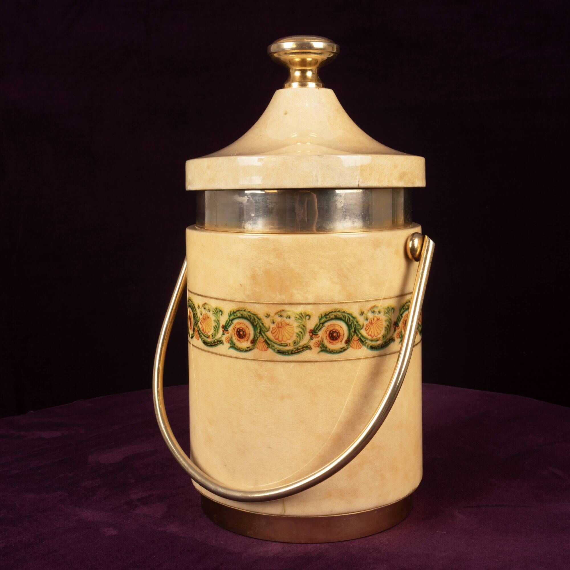 Aldo Tura Mod. 1225D Goatskin Parchment Ice Bucket / Thermos Italy 1970