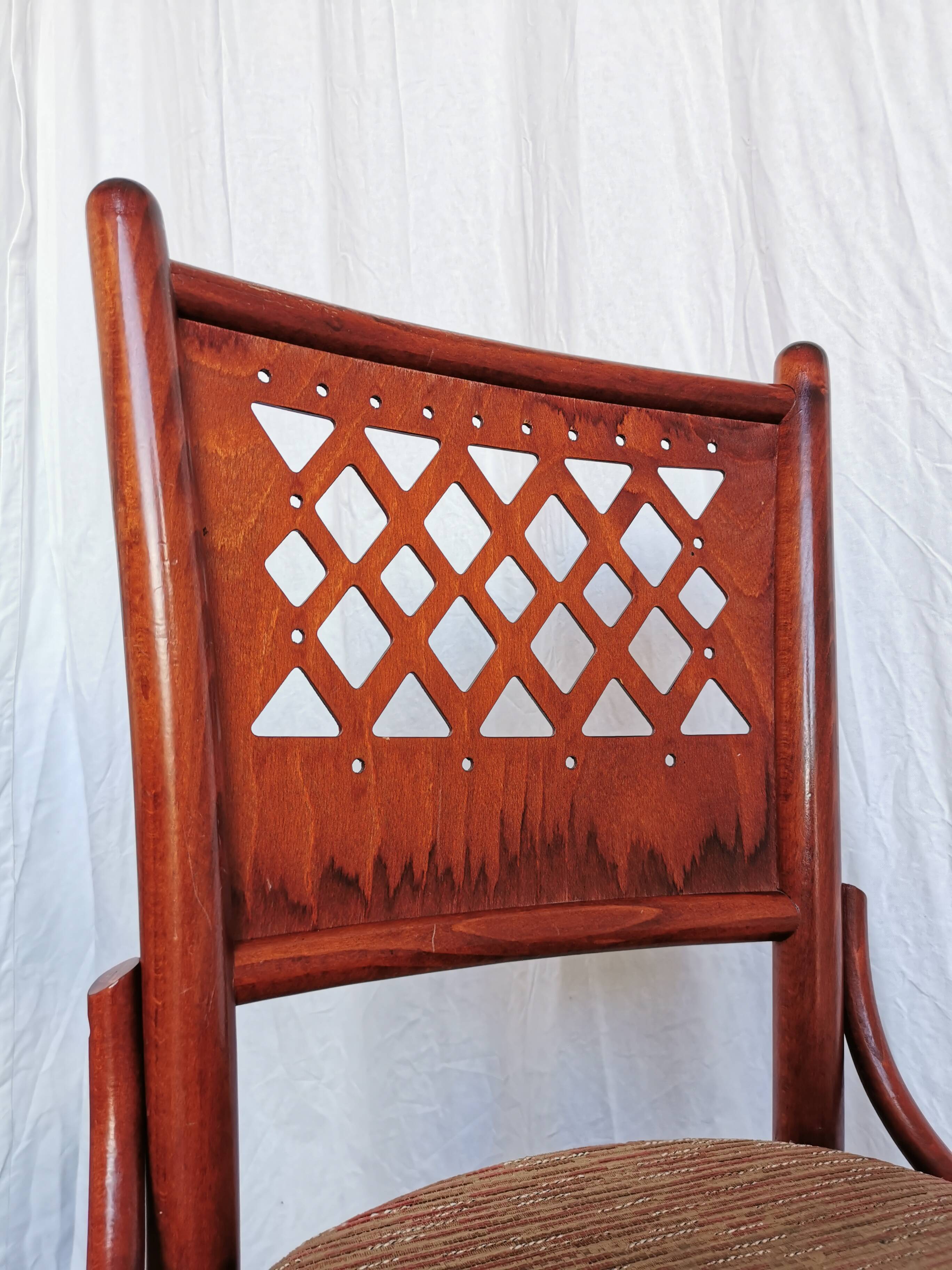 Vintage Italian Bistro Chairs - 1980s Reddish Wood, Brown Fabric - Set of 6