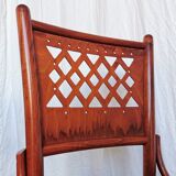 Vintage Italian Bistro Chairs - 1980s Reddish Wood, Brown Fabric - Set of 6