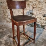 Antique French beech chair – Early 1900s – Solid curved backrest