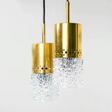 Pair of brass and bubble glass pendant lights by veb narva, 1970s