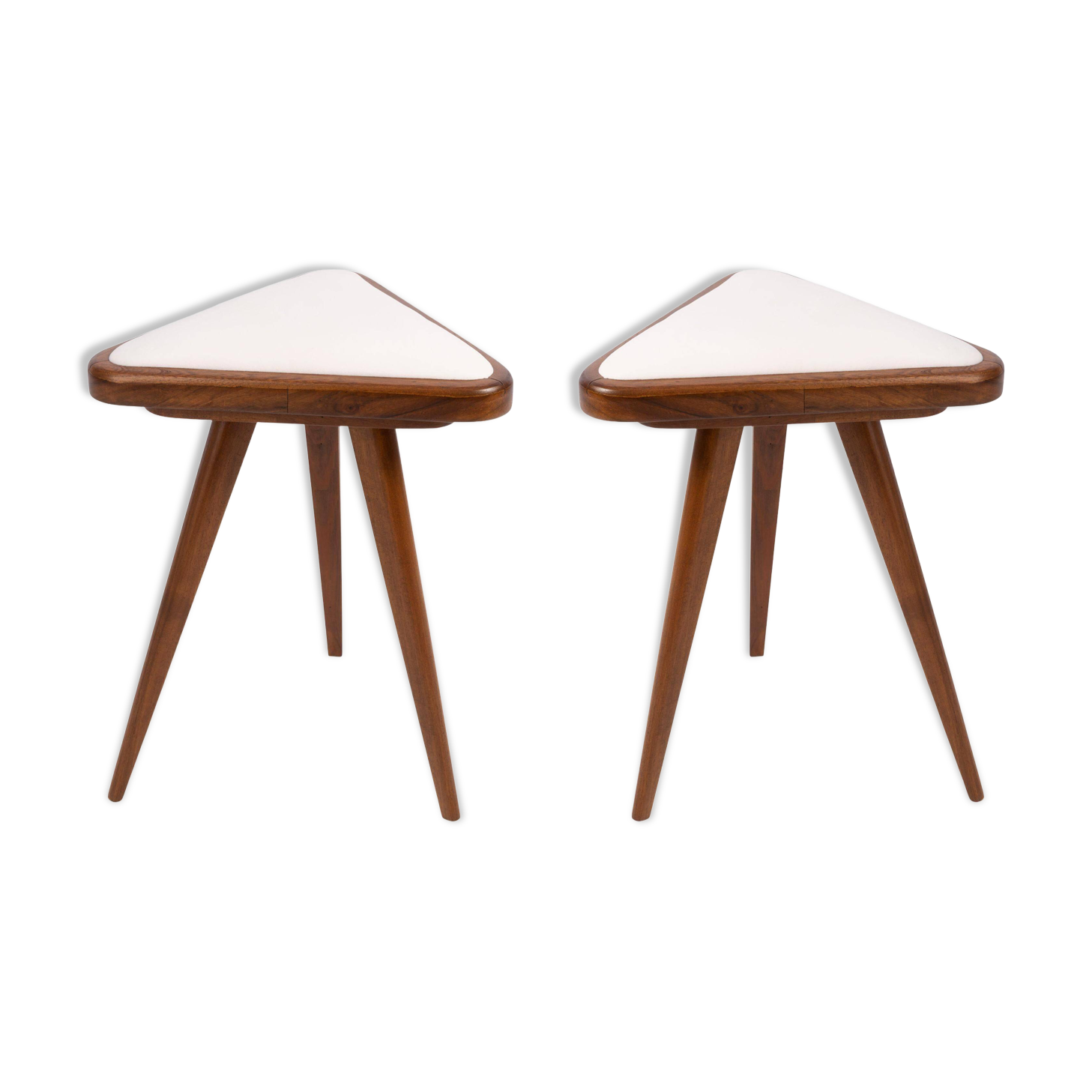 Set of two triangular velvet stools in white, Europe, 1960s