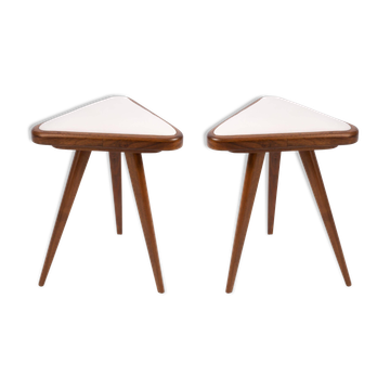 Set of two triangular velvet stools in white, Europe, 1960s