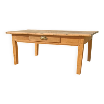Table basse ancienne en bois avec tiroir – Esprit campagne chic