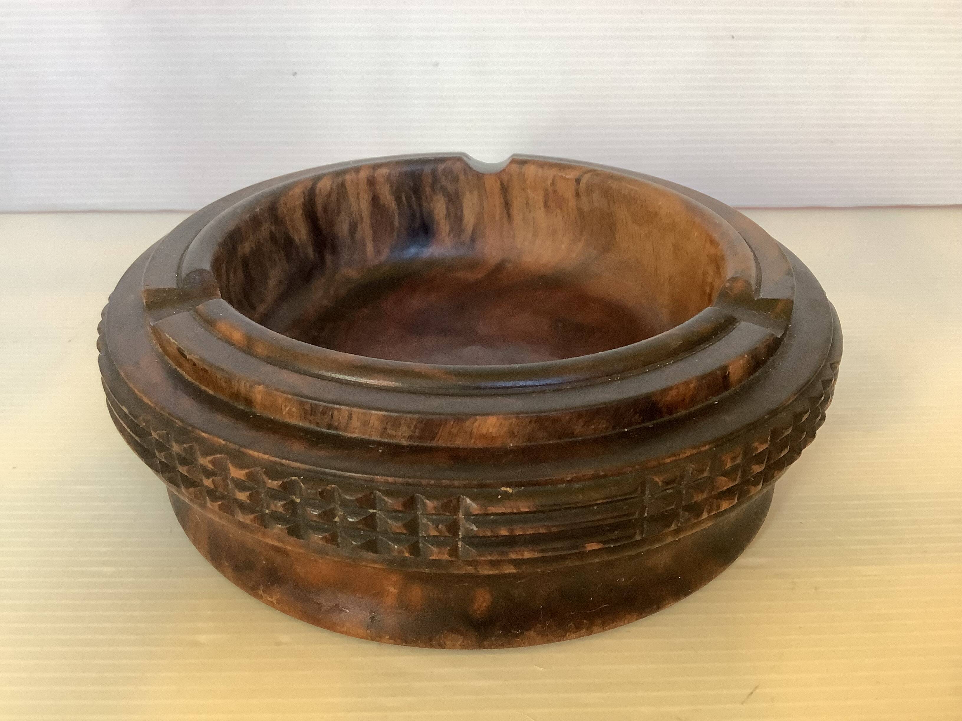 Large empty pocket ashtray in solid wood