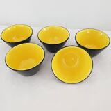 Set of 5 small black & yellow ceramic bowls (Ramekins) signed Kéramos Sèvres