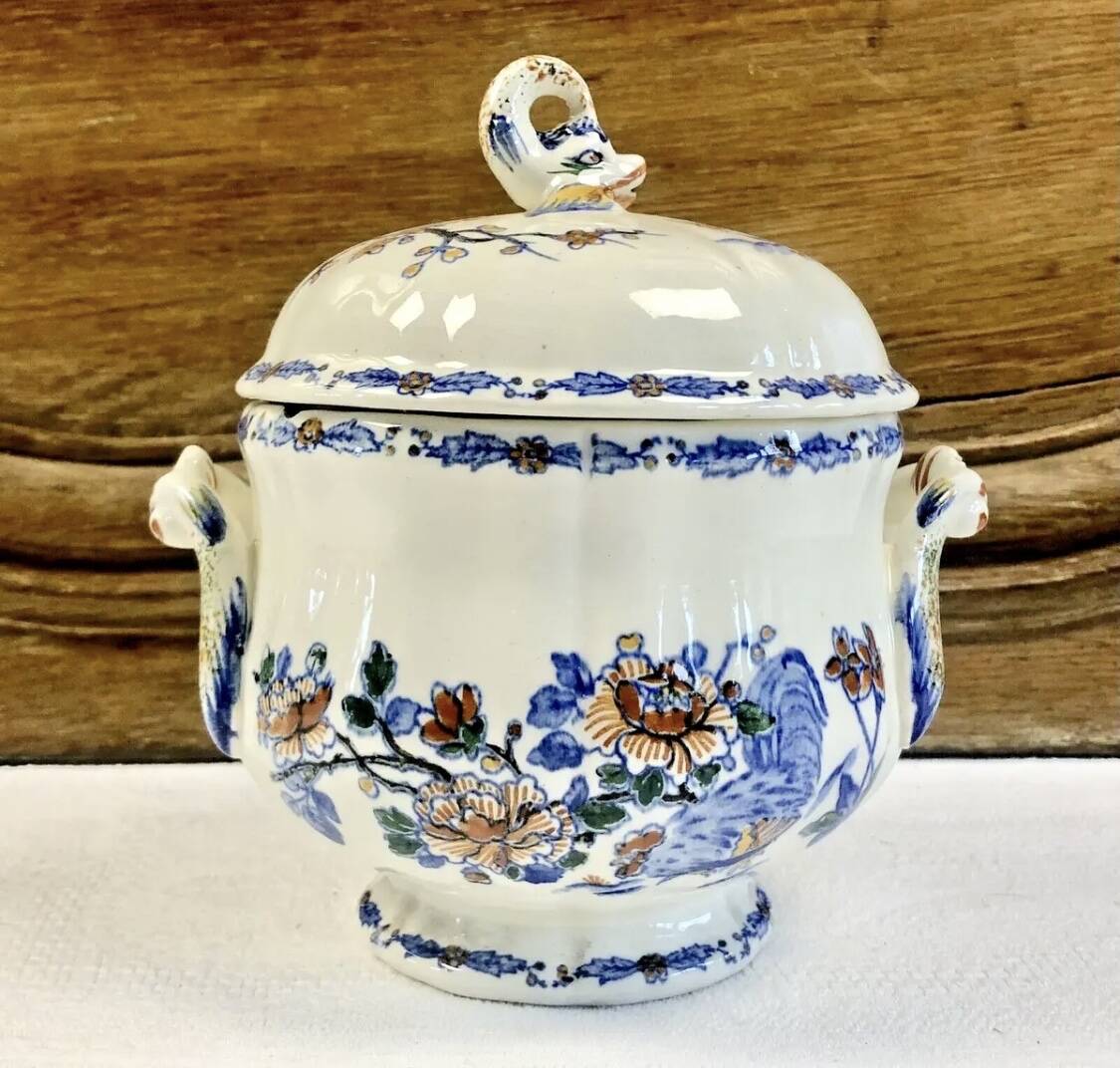 Gien sugar bowl rooster and peonies model 1938 1960