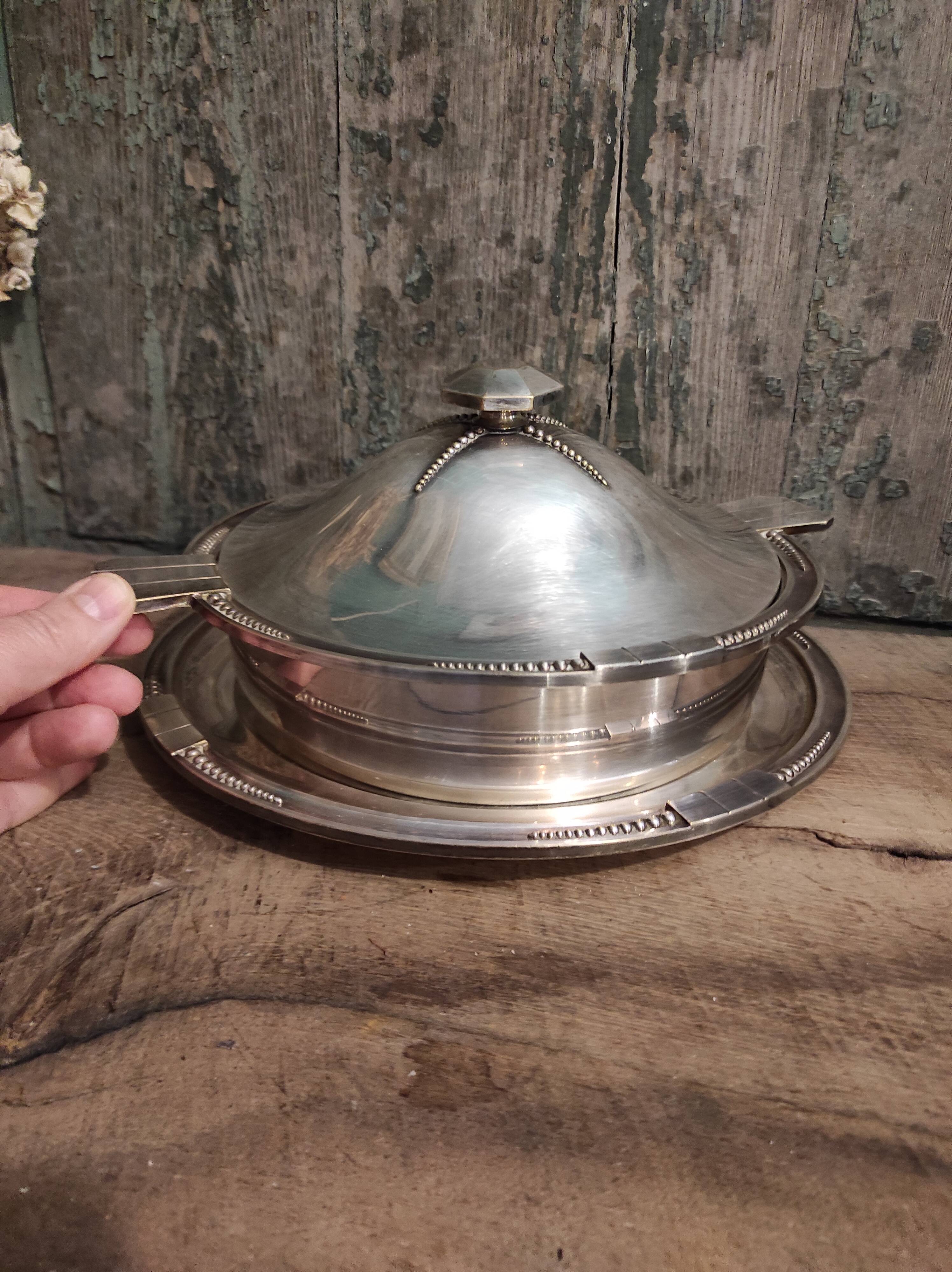 Art Deco silver plated serving dish with lid