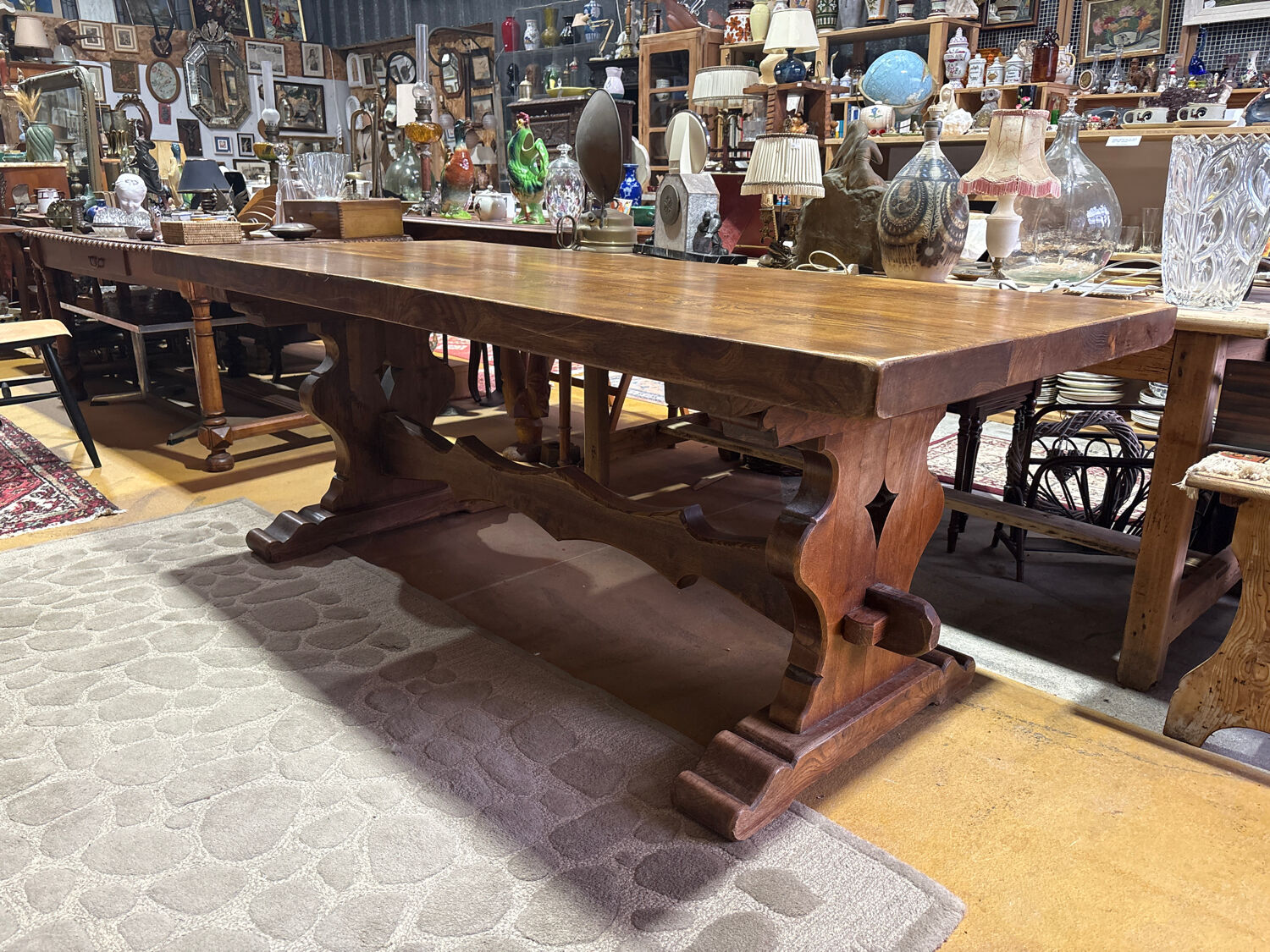Large solid wood monastery table – trestle base
