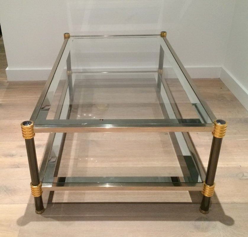 Coffee table with gunmetal patina and gilt metal
