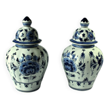 2 handpainted Delft vases with lid as a set, Vintage, marked