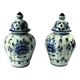 2 handpainted Delft vases with lid as a set, Vintage, marked